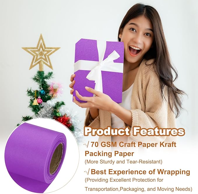 PATIKIL Wrapping Paper, 17" x 300"(25') 70 GSM Craft Paper Roll Kraft Packing Paper for Poster Bulletin Board, Gift Wrapping, Dark Purple