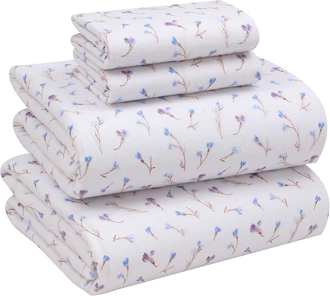 RUVANTI Flannel Sheets King Size - 100% Cotton Brushed King Size Sheets Set - Deep Pockets 16 Inches Bed Sheets - All Seasons Breathable & Extra Soft - Warm & Cozy, 4 Piece, Navlight