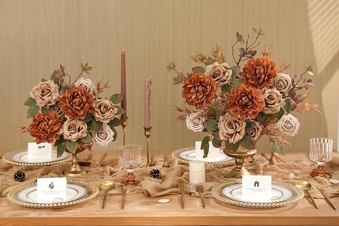 Artificial Flowers Combo Box Set Dusty Coffee Color Flower Leaf with Stems for DIY Wedding Bouquets Centerpieces Baby Shower Party Home Decorations