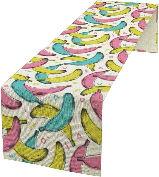 Banana Fruit Table Runner, Kitchen Dining Table Decor, Watercolor Tropical Fruit Palm Leaves Table Runners for Indoor Outdoor Home Farmhouse Holiday Wedding Birthday Party Decoration, 13 x70 in