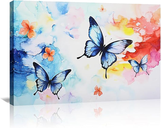 KPLUNDO Butterfly Wall Art Abstract Flower Picture Watercolour Painting Modern Artwork Home Decor Framed for Living Room Bathroom Bedroom Office Decoration Ready to Hang(Art-4,20.00x30.00 inch)