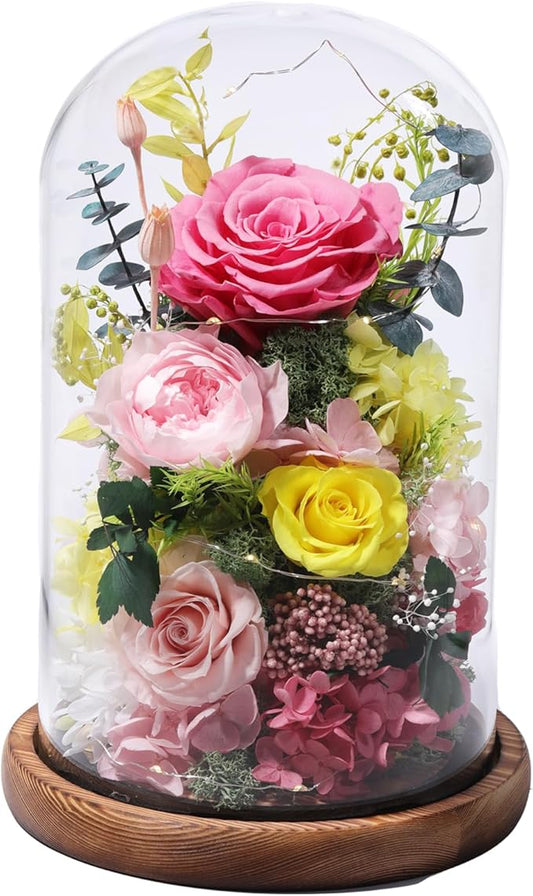 Flowers for Delivery Prime Preserved Flowers Rose in Glass Dome,Pink Rose Forever Flowers Birthday Gifts for Women Mom Grandma Friend for Her,Home Decor