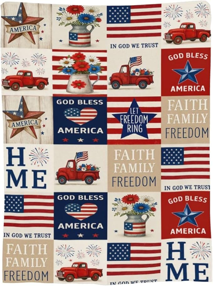 American Flag Blanket Patriotic Throw Blanket National Flag Soft Cozy Fleece Fuzzy Stuffed Plush Flannel Gifts for Girls Women Boys Kids Adults50 X60
