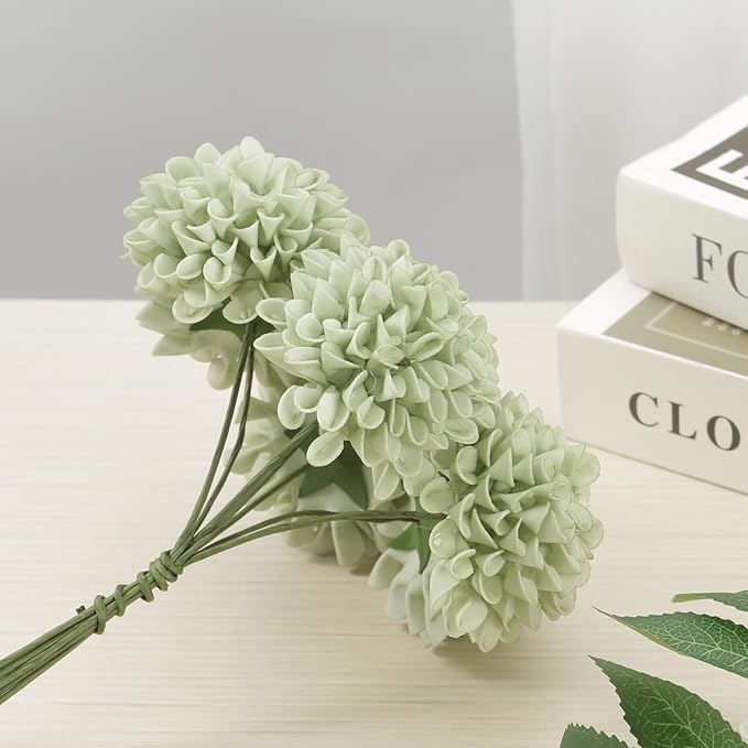 Artificial Flowers, 50pcs Sage Green Artificial Rose for DIY Wedding Bouquets Centerpieces Arrangements, Sage Green Rose and Dahlia Flowers with Stem for Bridal Shower Party Home Decorations