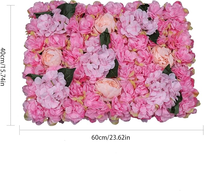 LOYALHEARTDY 6 PCS Artificial Flowers Wall Decoration 24" x 16" Decorative Rose Hydrangea Flower Panels Flower Wall for Home Party Wedding Christmas Festival Photo Backgdrop Decor