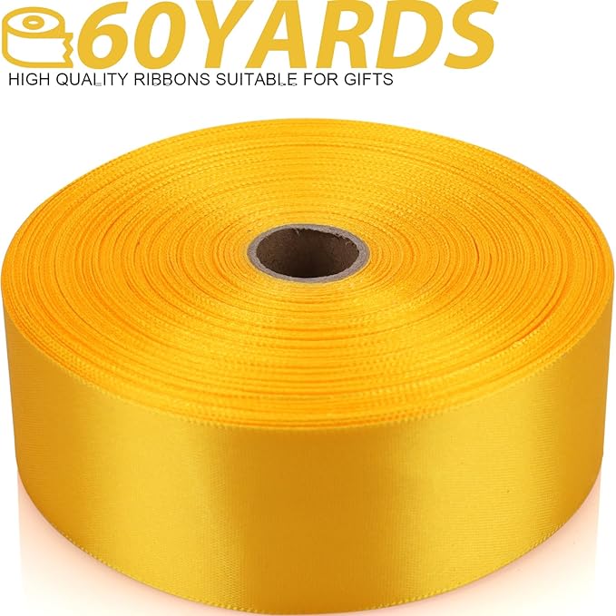 1-1/2 Inch 60 Yards Yellow Solid Satin Ribbon for Gift Wrapping,Craft Floral Bouquets,Wedding Party,Timeless Flower,Decoration Floral Hair,Balloons
