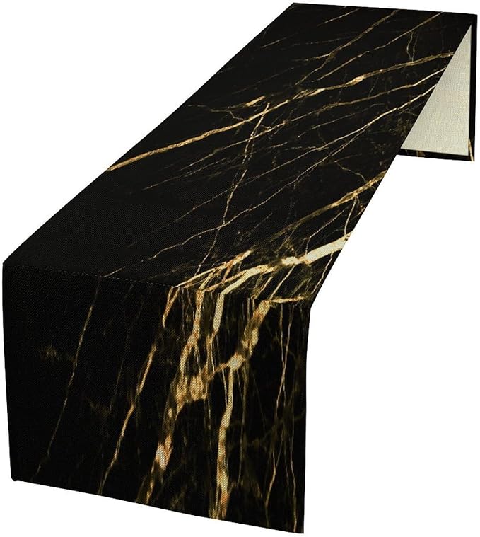 Black Grey Marble Table Runner Abstract Gold Black Grey Marble Pattern Seasonal Dinner Runner Table Decoration for Farmhouse Home Kitchen Dining Holiday Party 13x90in