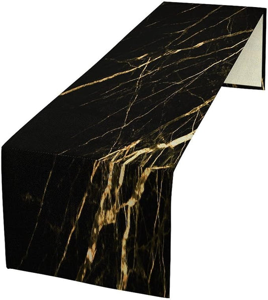Black Grey Marble Table Runner Abstract Gold Black Grey Marble Pattern Seasonal Dinner Runner Table Decoration for Farmhouse Home Kitchen Dining Holiday Party 13x120in