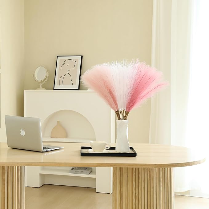 60pcs Faux Pampas Grass - 24 Inch Pink Pampas Grass Home Decor, Artificial Colored Pompas Grass for Room Decor, Wedding Centerpieces and Baby Shower Decorations (Blush & White & Pink)
