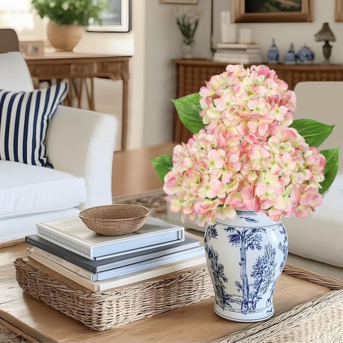 Oairse 3Pcs Pink Hydrangea Artificial Flowers 19.7 in Real Touch Faux Hydrangea Stems Silk Flowers with Stems Fake Pink Flowers Bouquet for Floral Arrangements Table Centerpieces Wedding Home Decor