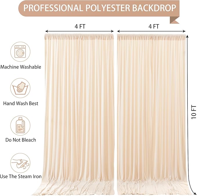 Deep Champagne Backdrop Curtain 2 Panels-Wrinkle-Free Curtains Polyester Photography Drapes for Baby Shower Birthday Party Photo Background Backdrop Stand- 8 X10FT (Champagne)