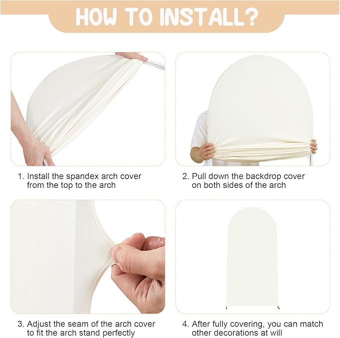 Beige Arch Backdrop Covers - 7.2FT, 6FT Spandex Fitted Wedding Arch Stand Covers Round Top Chiara Arch Backdrop Cover for Wedding Birthday Party Decoration