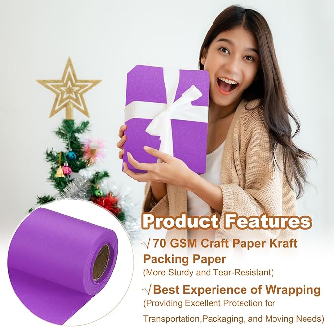 PATIKIL Wrapping Paper, 12" x 394"(33') 70 GSM Craft Paper Roll Kraft Packing Paper for Poster Bulletin Board, Gift Wrapping, Dark Purple