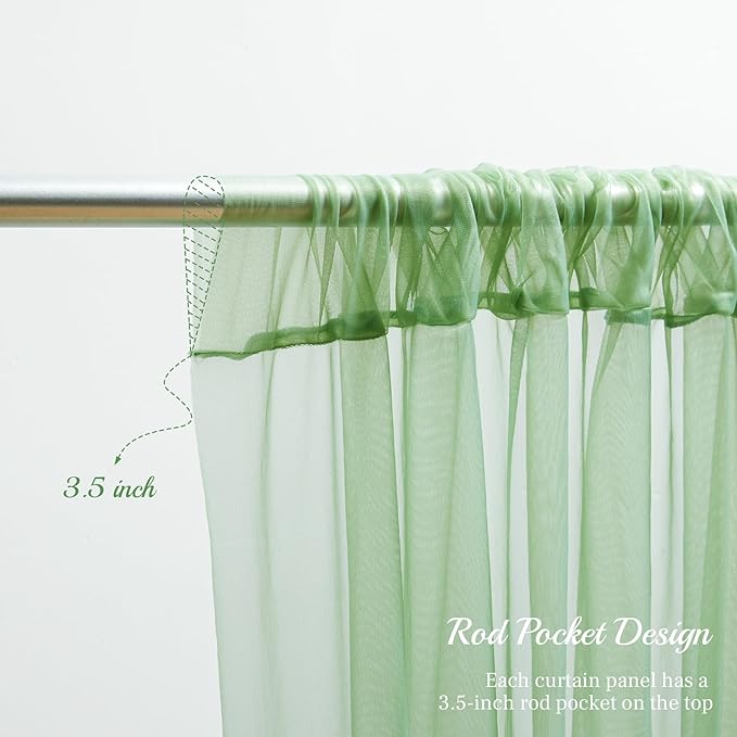 10x10ft Olive Green Tulle Backdrop Curtain with Lights String for Parites, Sheer Backdrop Curtains for Christmas Wedding Baby Shower Birthday Party Photo Shoot Decorations