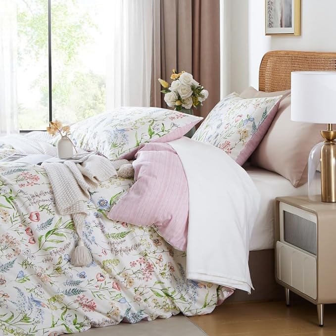 EAVD Girls Floral Duvet Cover Twin Soft Cotton Chic Cute Bird Floral Print Bedding Set Vibrant Botanical Bedding Set with 2 Pillowcases Vintage Botanical Comforter Cover with Zipper Closure