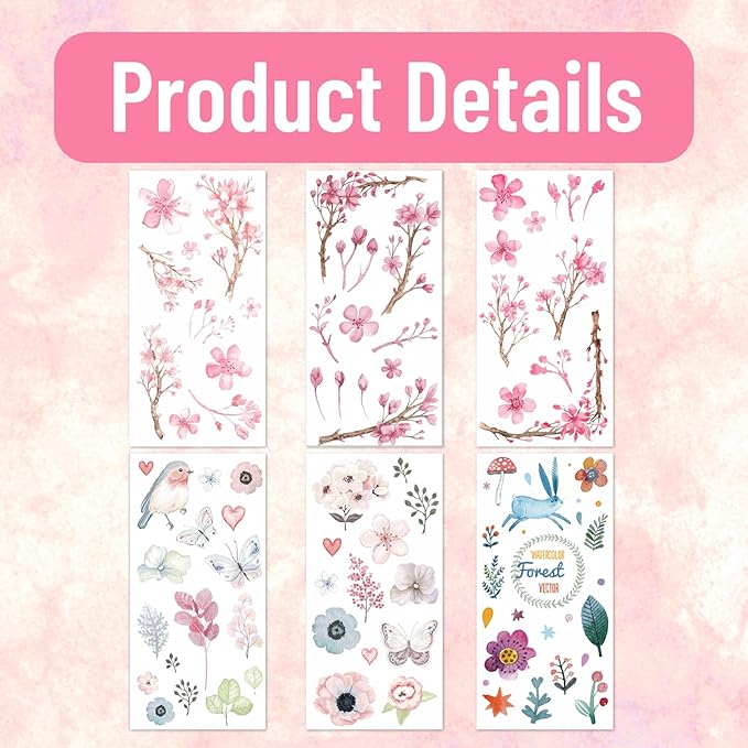 6 Pcs Cherry Blossom Stickers, The Fragrance of Flowers is Overwhelming, Floral Stickers Cherry Blossom Car Decal Design, Laptop Car Window Home Office Decor