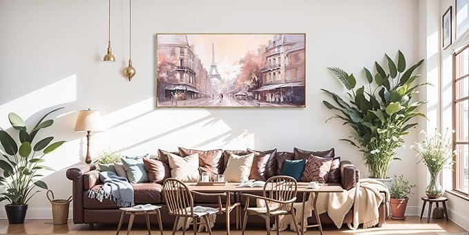 Paris Decor Modern Artwork Couple Room Wall Art Landscape Canvas Painting for Living Room Bedroom Office - Large 20"x40" Framed