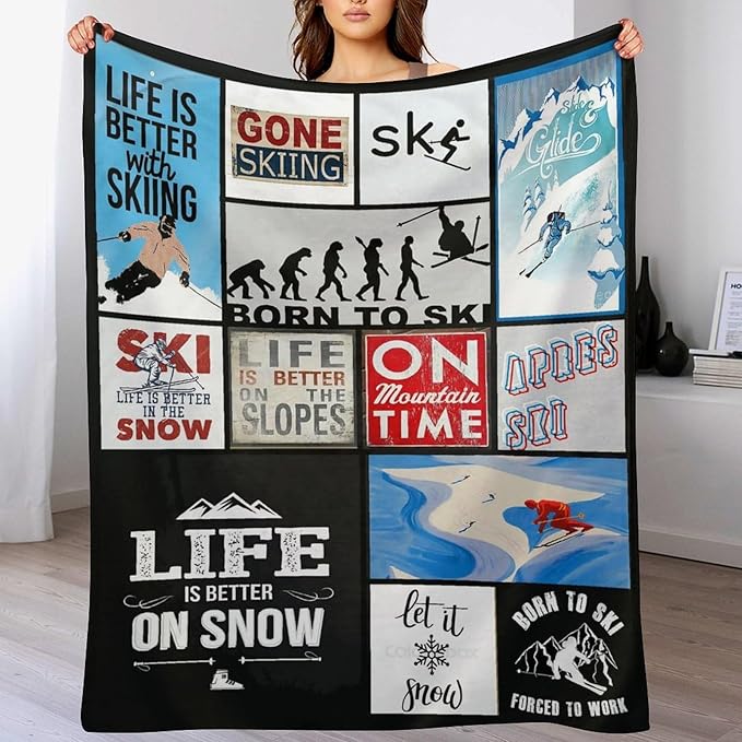 SkiThrow Blanket for Lovers - Adults & Kids; Soft, Warm, Cozy Fleece for Couch, Sofa, Bed - 60"x80"