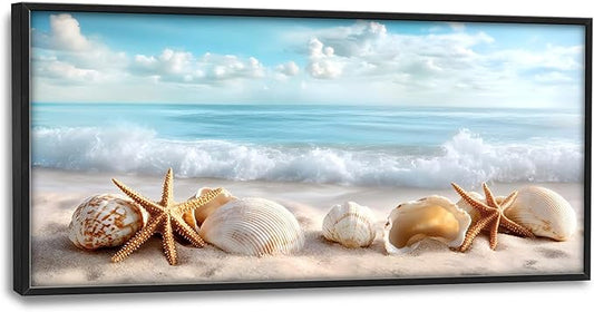 Beach Seashells Large Wall Art Framed Wall Decor for Living Room Ocean Pictures Oversized Canvas Print Painting Modern Extra Large Framed Artwork for Bedroom Office Home Decor 60"x30"