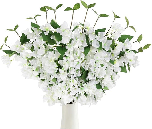 12PCS Bougainvillea Artificial Flowers 31.50" Long Stem Fake Silk Bougainvillea Branches Faux Flowers Vines for Wedding Centerpieces Baby Shower Home Garden DIY Decorations (White)