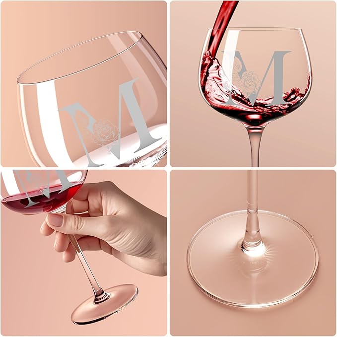 Personalized Gifts for Women, Monogrammed A-Z Wine Glass Customized Gift, Unique Christmas Birthday Gifts for Women Her Mom Friend Sister Wife Daughter Nurse (M)