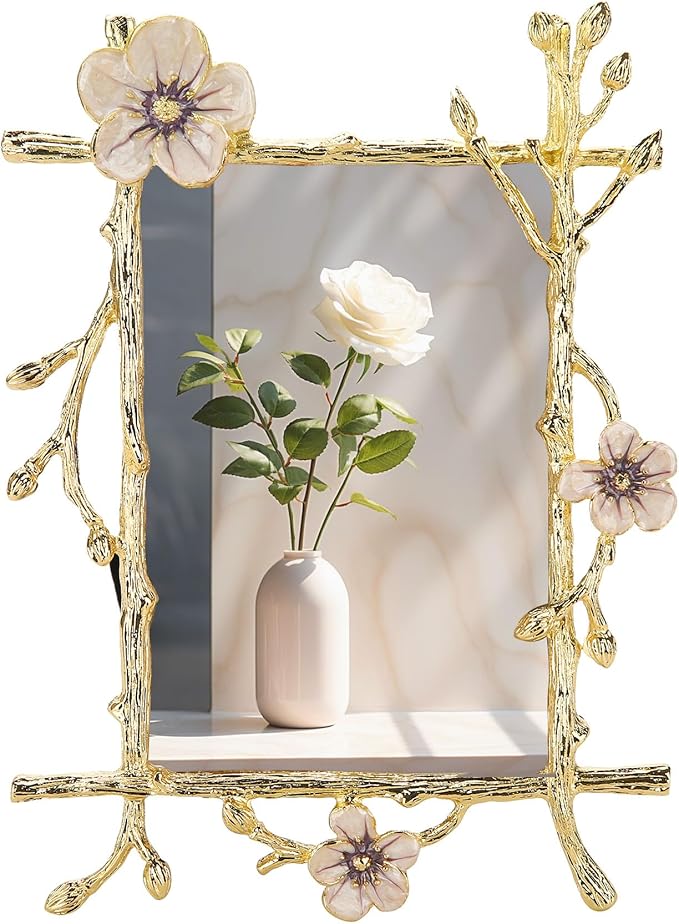 4x6 Gold Picture Frame Decor Ornate Pink Floral Metal Photo Frames with High Definition Glass Front, Art Decor Tabletop Display, Gifts Ideas for Women on Anniversary Christmas