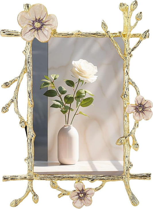 4x6 Gold Picture Frame Decor Ornate Pink Floral Metal Photo Frames with High Definition Glass Front, Art Decor Tabletop Display, Gifts Ideas for Women on Anniversary Christmas