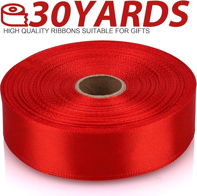 7/8 Inch 30 Yards Red Satin Craft Ribbon-Single Face Polyester Ribbon for Handmade Roses,Gift Wrapping,Timeless Flower,Bouquets,Wedding and Party Decoration