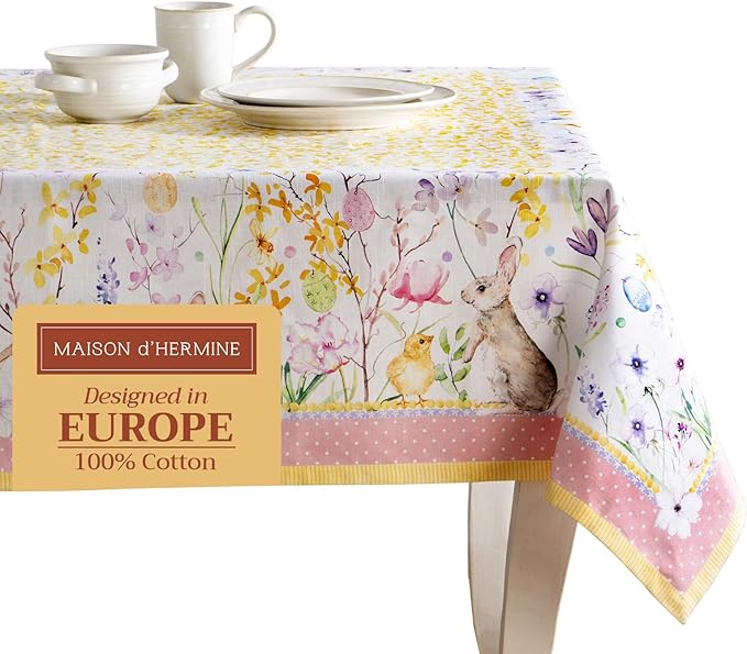 Maison d' Hermine Table Cloth Rectangle Table 100% Cotton 70 x 108 Inches Tablecloth Reusable Decorative for Dining Room, Farmhouse, Home, Party, Festive & Wedding Spring Summer - Easter Zest