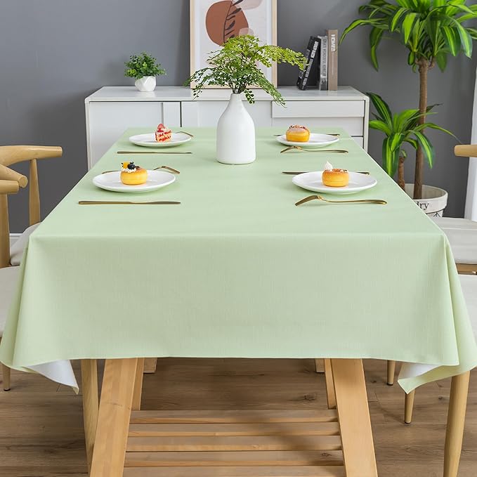 Rectangle Table Cloth,100% Waterproof Tablecloth Oil Proof Spill Proof Vinyl Table Cloth, Wipe Clean Plastic Table Cover for Dining, Camping, Indoor and Outdoor 52" x 70",Green