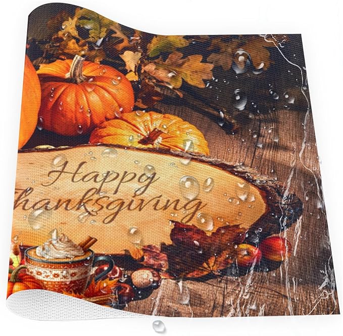 Thanksgiving Holiday Modern Pumpkins Placemats Set of 4 PVC Vinyl Non Slip Table Mats Heat Resistant Place Mats Washable Wipeable Dining Table Mat for Kitchen Party Indoor Outdoor Decorative Gift