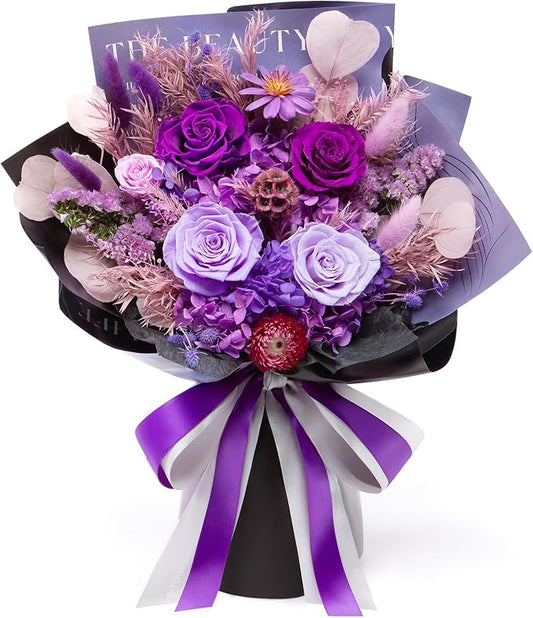 Flowers for Delivery Preserved Flower Fresh Bouquet Forever Flowers Birthday Gifts for Women Mom Anniversary Purple Real Rose Gifts for Grandma Sister Wife Her from Daughter Home Wedding Decor