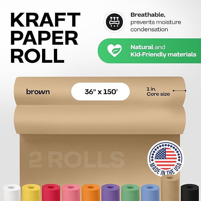 Brown Paper Roll 36" x 1800" (150 feet), Pack of 2 - USA-Made Brown Packing Paper 50lb Thickness for Moving, Shipping, Crafts/Arts - 100% Recycled Natural Wrapping Material by IDL Packaging