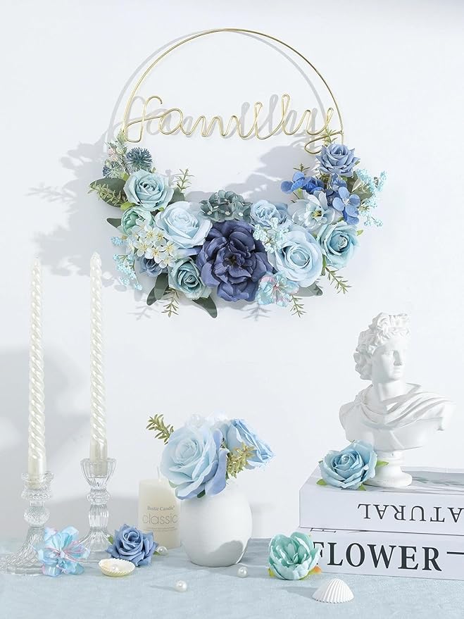 Artificial Flowers Combo Box Blue Flowers Silk Fake Roses with Stems for DIY Wedding Bridal Bouquets,Table Centerpieces,Cake Floral Arrangement,Baby Shower,Birthday Party Home Decorations