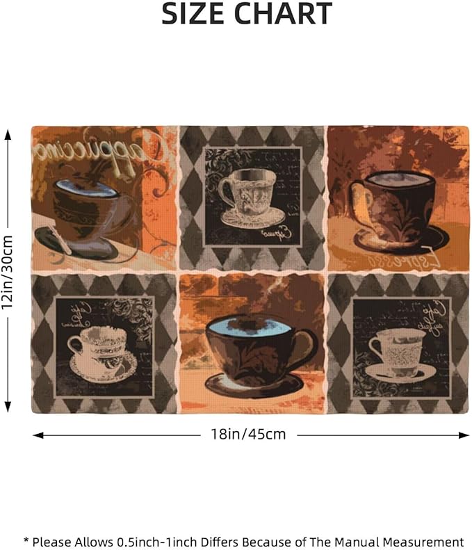 Coffee Linen Table Placemats Set of 6 Vintage Modern Art Placemat Indoor Outdoor Party Home Desktop Kitchen Dining Room Decoration 12x18 Inch