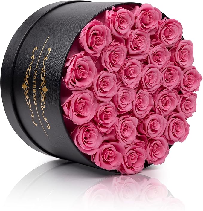 NATROSES 27 Piece Forever Preserved Roses in a Box, Preserved Flowers for Delivery Birthday, Flowers Gifts for Mothers Day, Pink