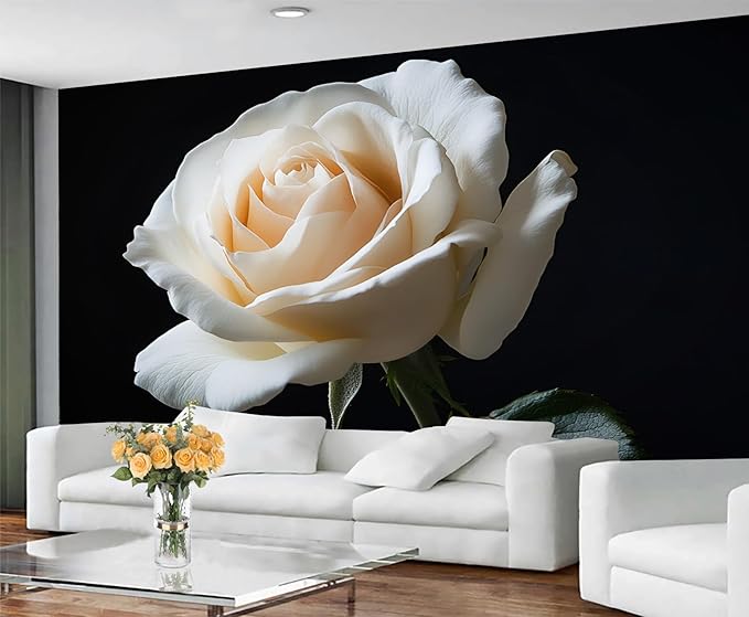 White Rose Wall Mural, Romantic White Rose 3D Wall Murals, Simple Elegant Flowers Wallpaper Mural, for Living Room Bedroom Large Wallpaper Indoor Decor 59" W x39.4 H