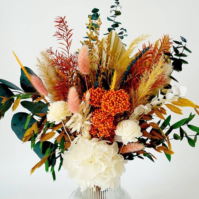 Natural Dry Bouquets, Mixed Preserve Bouquet, Dried Pampas Grass, Palm Leaf, Preserve Hydrangea, Etc., Bohemian Home Office Wedding Decoration, DIY Flower Arrangement