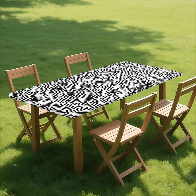 Rectangle Table Cloth Cover Waterproof Elastic Fitted Polyester Fitted Tablecloths for 4 Foot Tables for Indoor,Picnic, Camping, Outdoor （48" x 24"，Abstract Geometry）