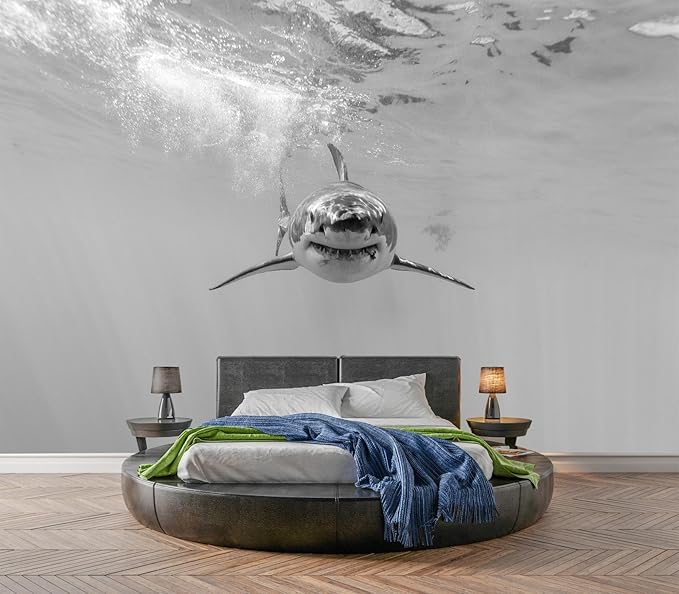 Eierme-Ferocious Great White Shark Mural Wallpaper Peel and Stick 160" x 114"