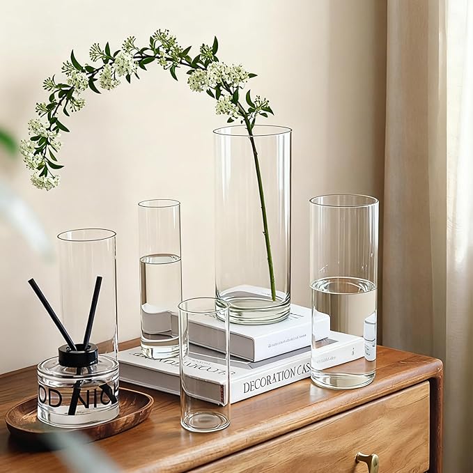 Cylinder Glass Bud Vases Set of 60 Clear Flower Vase for Centerpieces Shelf, Modern Small Vases for Living Room Bedroom Office Home, Decor for Wedding House Warming Party