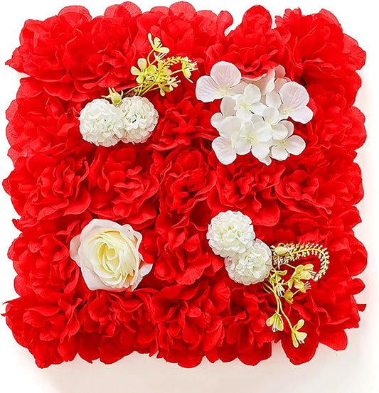 Flower Wall Backdrop, 12PCS 10.6"-15.7" Artificial Flower Wall Panel with Various Styles, 3D Floral Wall Decor for Wedding Photo Background Festive Party Home Decoration (G-E002, 10.6*10.6in)
