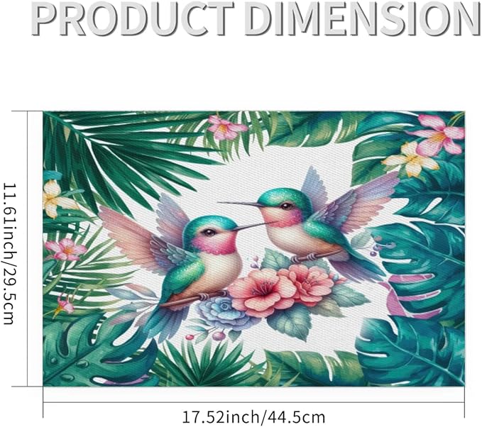 PVC Placemats Set of 4 Summer Palm Leaf Bird Wipeable Table Mats Washable Heat Resistant Non Slip Vinyl Dining Table Mat for Kithen Indoor Outdoor Patio Farmhouse Place Mats Decorative