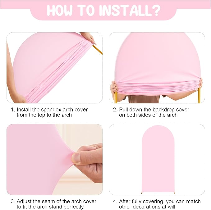 Baby Pink Arch Backdrop Covers - 7.2FT, 6FT Spandex Fitted Wedding Arch Stand Covers Round Top Chiara Stretchy Arch Backdrop Cover for Wedding Birthday Party Decoration