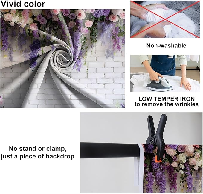 Baocicco Purple Floral Wall Backdrops 12x8ft Flowers White Brick Wall Backdrops for Photoshoot Valentine Day Decorations Anniversary Wedding Banner Supplies Birthday Baby Shower Photo Props