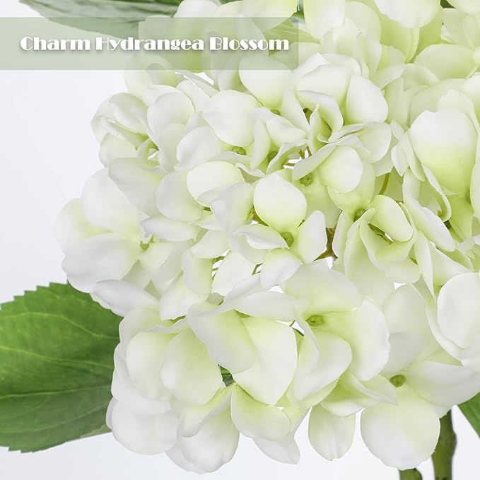 Oairse 3Pcs White Hydrangea Artificial Flowers 19.7 in Real Touch Faux Hydrangea Stems Silk Flowers with Stems White Fake Flowers Bouquet for Floral Arrangements Table Centerpieces Wedding Home Decor