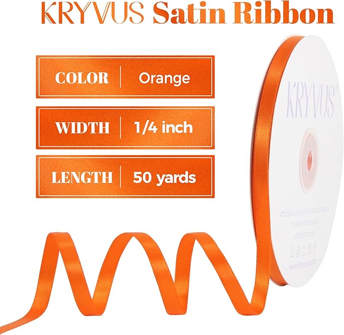 Orange Satin Ribbon, Double Faced 1/4 Inch X 50 Yards Orange Ribbon, Premium Satin Ribbon for Gift Wrapping, Crafts, Hair Bow Making, Sewing, Flower Bouquet, Wedding Party Decor