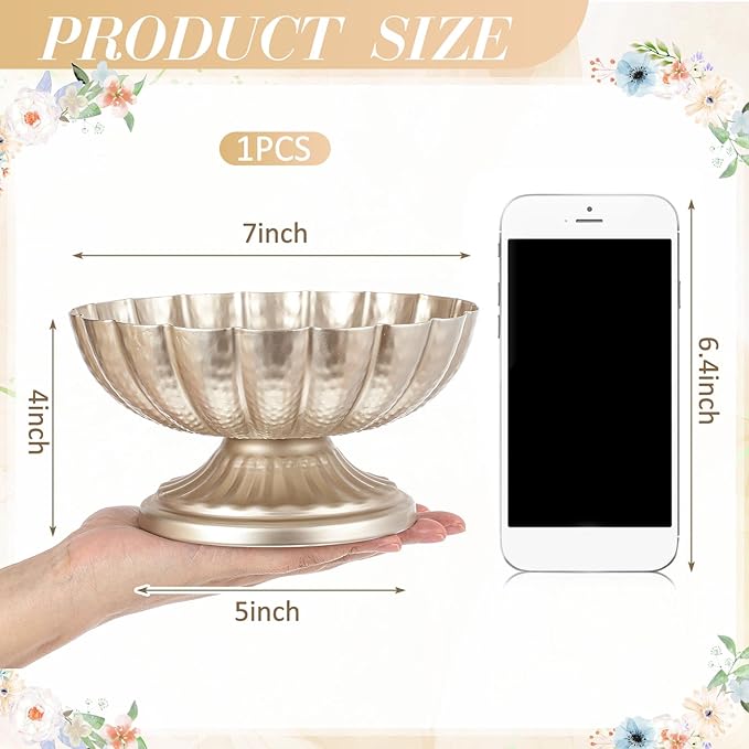 1 Pcs Metal Compote Bowl for Centerpiece Flower Holder Small Compote Vase Indoor Outdoor Flowers Fruits Plant for Christmas Wedding Home Party Decoration (Medium,Silver)