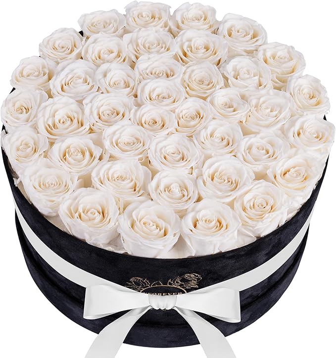 40 Pieces Preserved Roses in Suede Box, Flowers for Mothers Day, Preserved Flowers Gift for Women, White