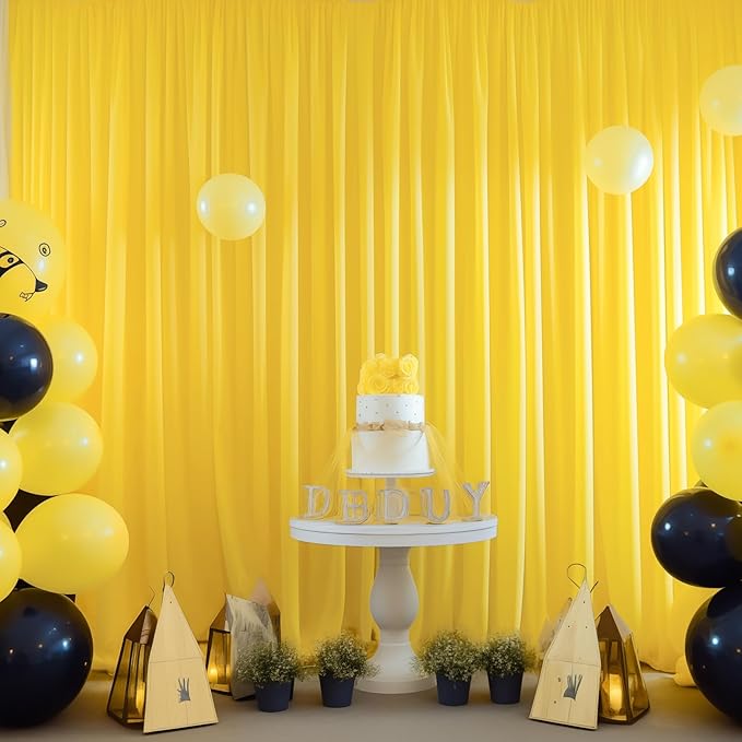Yellow Backdrop Curtains-Wrinkle-Free Polyester Photography Drapes Party Curtain Background for Baby Shower Wedding Decorations- 16 X10FT (Yellow)